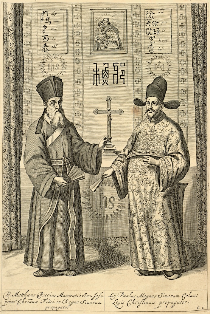 a sketch of Matteo Ricci and another missionary inin China