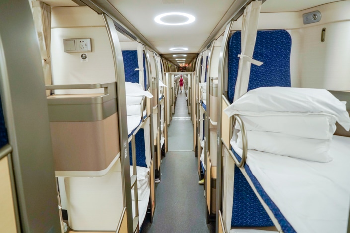 bunk beds in a Chinese fast train sleeper car