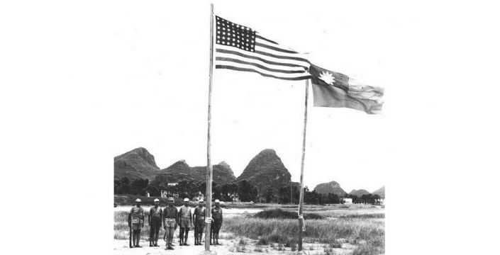 black and white photo of American air force personnel based in Guilin