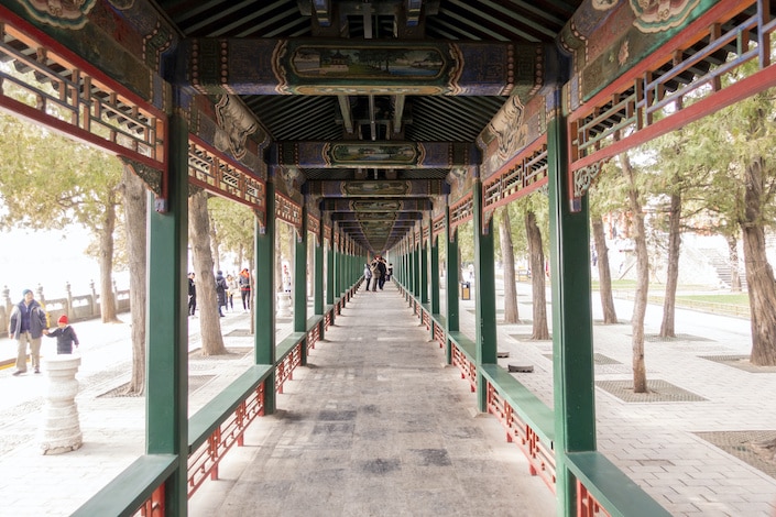 a photo of the Long Corridor in the Summer Palace, Beijing, China