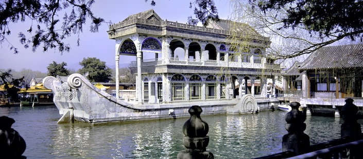 a photograph of the Marble Boat in Kunming Lake, the Summer Palace
