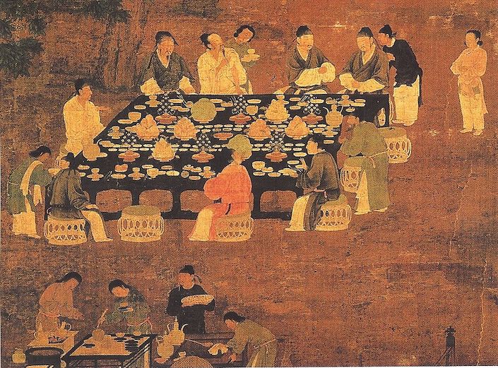 an ancient Chinese painting of people at a feast