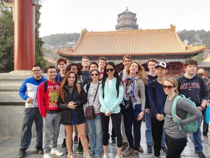 a group of CLI students posing in the Summer Palace