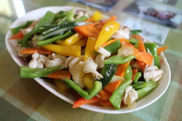 vegetarian chinese dish on a white plate