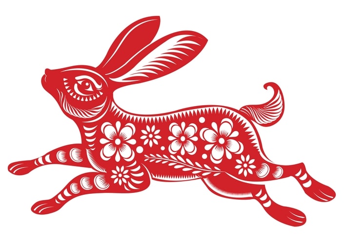 decorative paper cutting of jumping rabbit